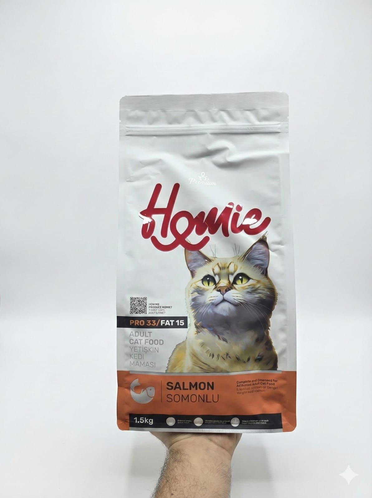 1.5k طعام القطط البالغة سوبر بريميوم بنكهة السلمون من Homie (PRO 33/FAT 15)