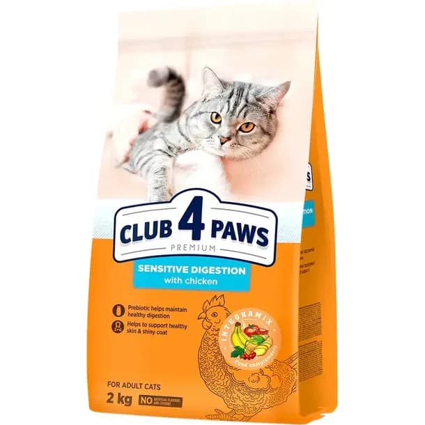 CLUB 4 PAWS PREMIUM – طعام جاف للقطط البالغة (Sensitive Digestion) 2kg